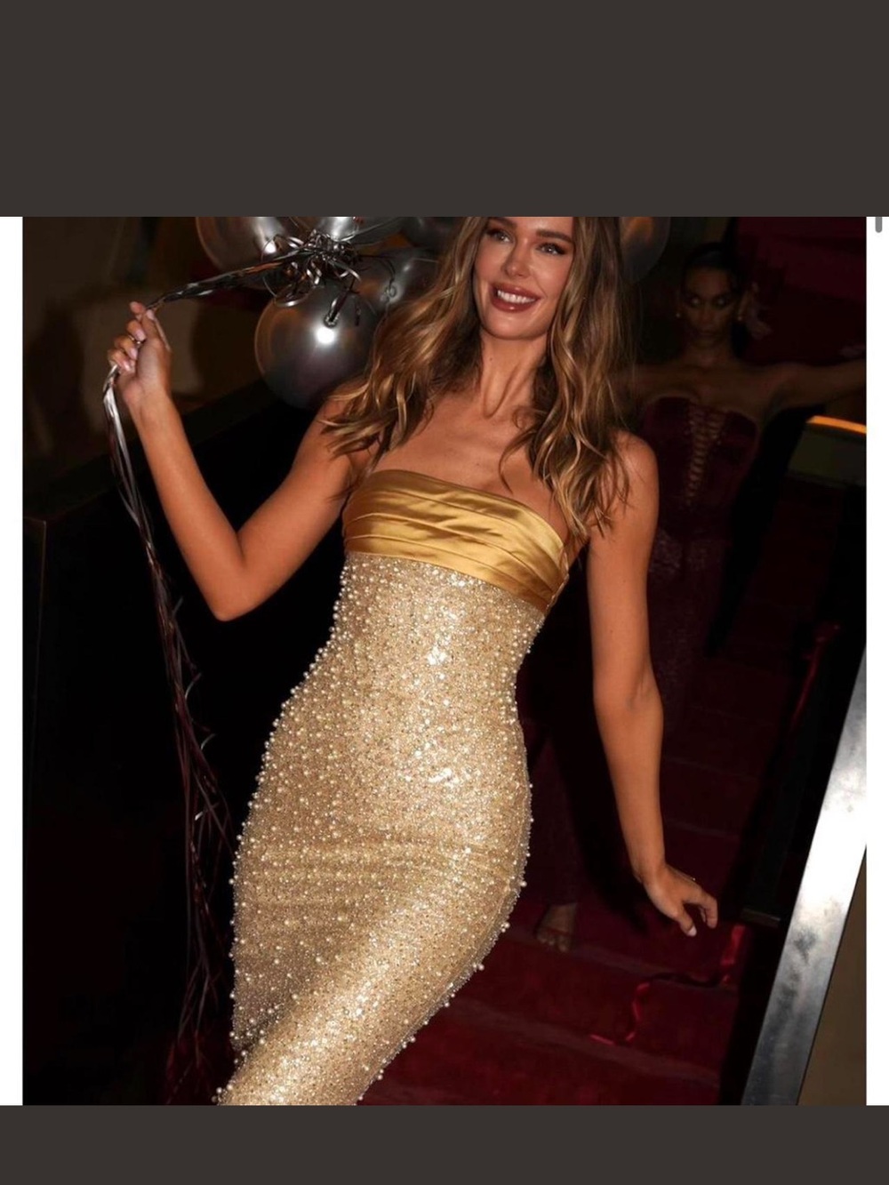 Strapless Gold Sequin Evening Dress